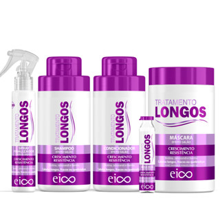 Eico Cabelos Longos Shampoo Condicionador + Máscara Fortalecimento Crescimento + Spray Protetor Térmico + Ampola Hidrata