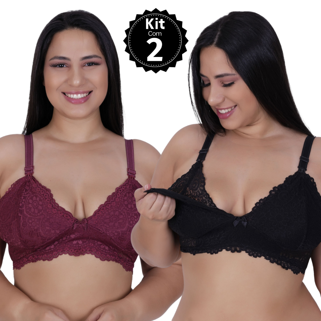 kit 2 Sutiã Amamentação Plus Size Reforçado Renda Gestante Top Maternidade em Oferta na Shopee