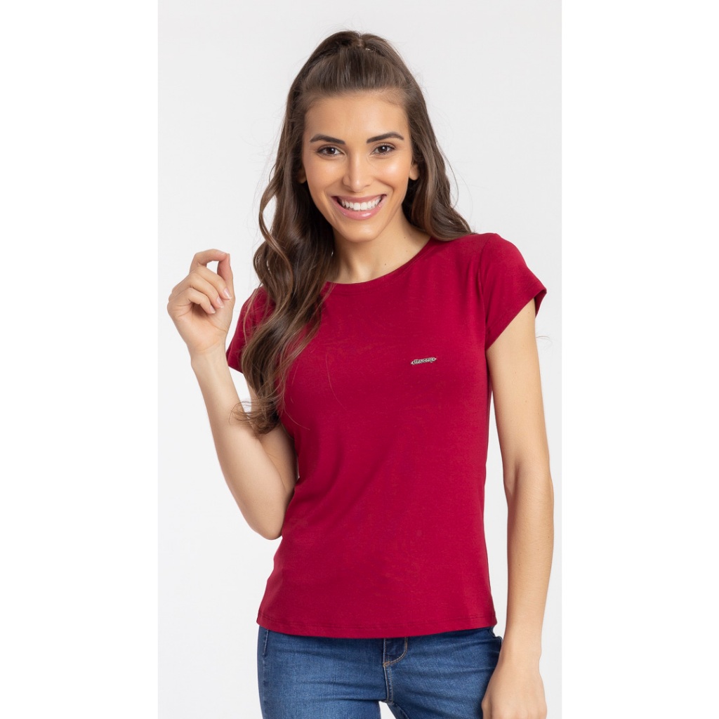 Baby look blusa feminina gola redonda lisa básica com elastano malha confortável