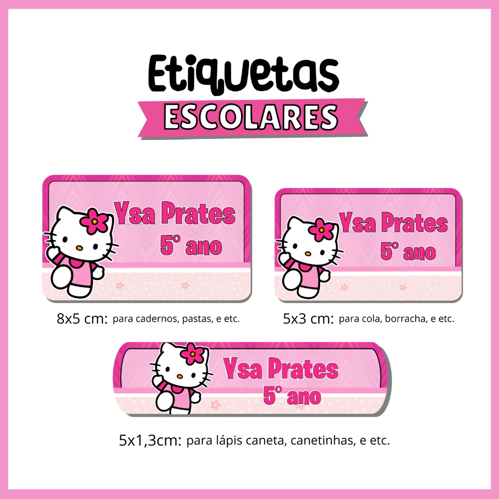 Kit Etiqueta Escolar Hello Kitty/ Adesivo Escolar/ Todos Os Temas / Volta as aulas / Material Escolar