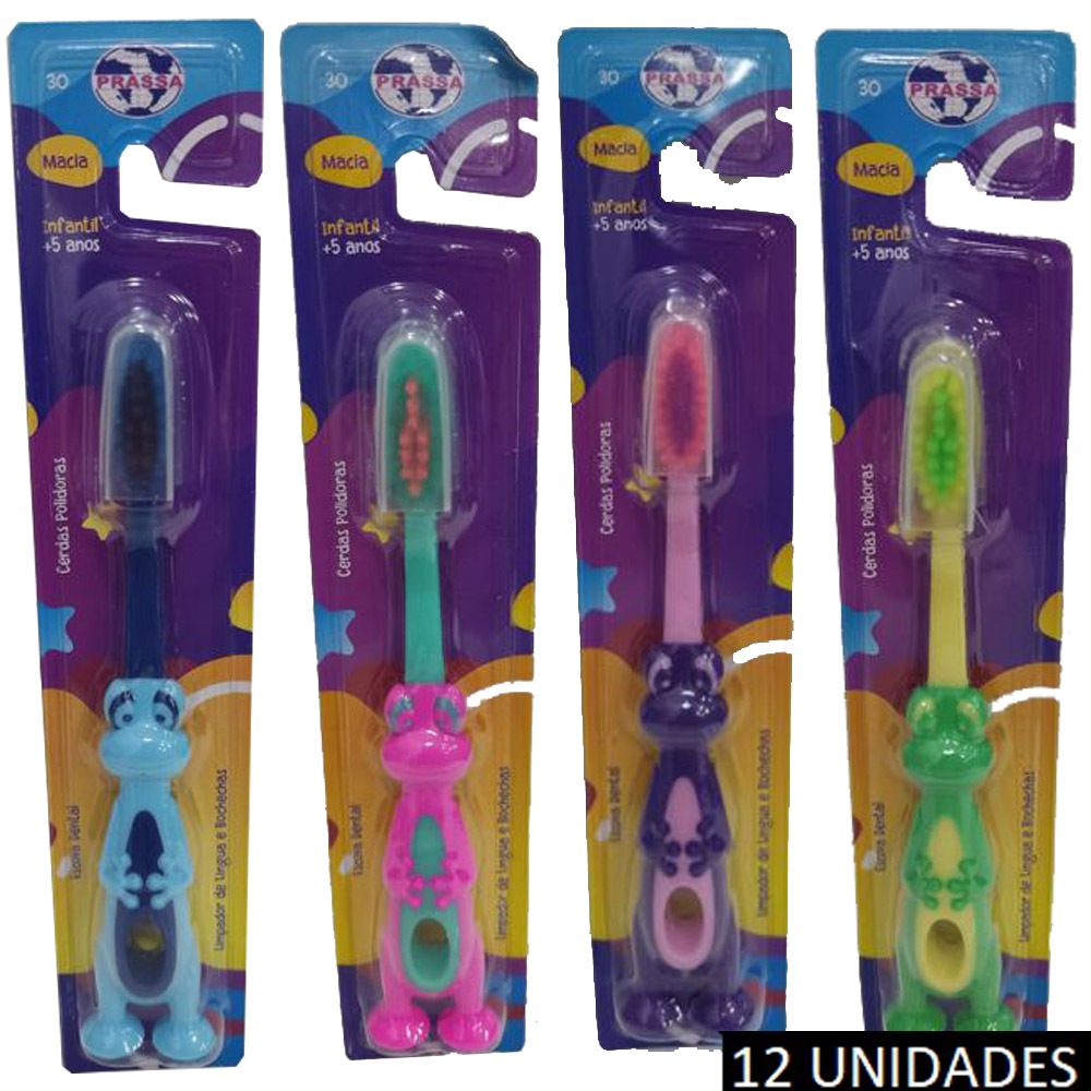 Kit Escova de Dente Macia Infantil Pacote 12 Unidades Dinossauro