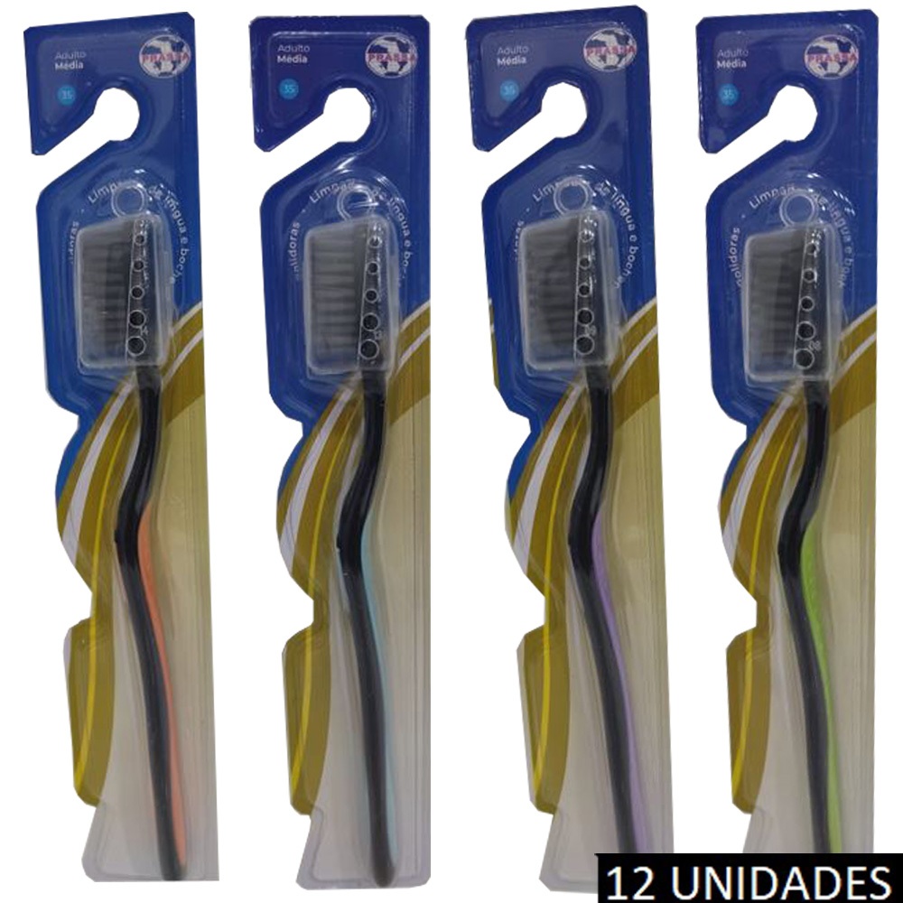 Kit Escova de Dente Media Adulto Pacote 12 Und