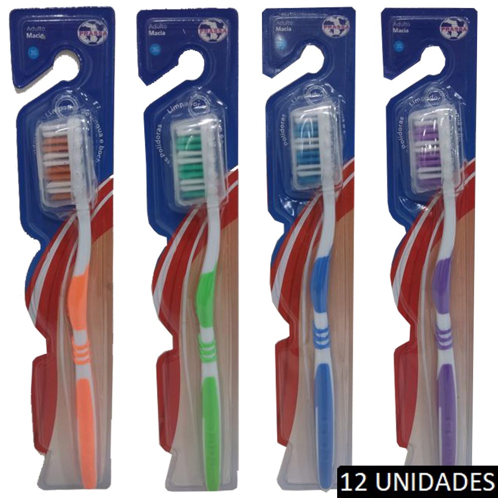 Kit Escova de Dente Média Adulto Pacote 12 Unidades