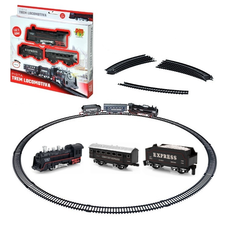 Locomotiva Trem Brinquedo Luz e Som Pista/Trilho Infantil 1 Locomotiva + 2 Vagões !