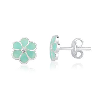 Brinco Feminino de Prata 925 Flor Azul claro