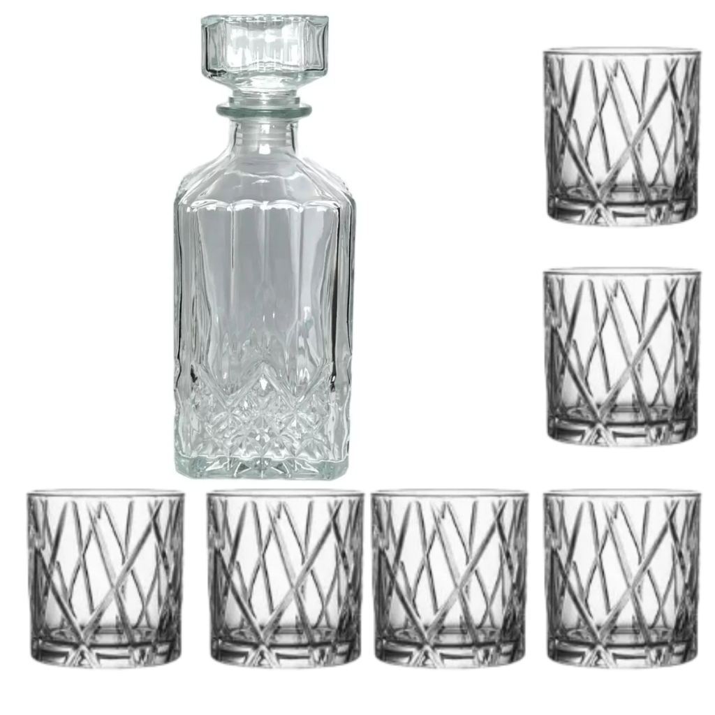 Kit Com 6 Copos 315Ml E 1 Garrafa Vintage De Whisky 700 Ml Para Bar Canto Da Bebiba Strauss Uisqui Licor