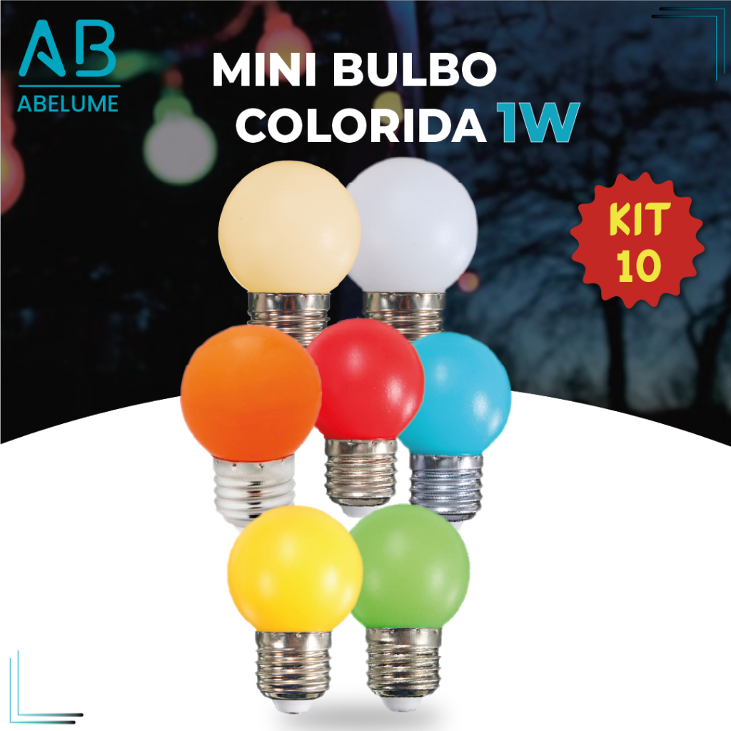 Kit 10 Lâmpadas Coloridas Led Mini Bulbo Bolinha 3W 220V E27 Luz Colorida - Home & Living