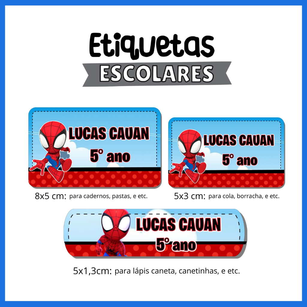 Kit Etiqueta Escolar Homem Aranha Baby Cute/ Adesivo Escolar/ Todos Os Temas / Volta as aulas / Material Escolar em Oferta na Shopee