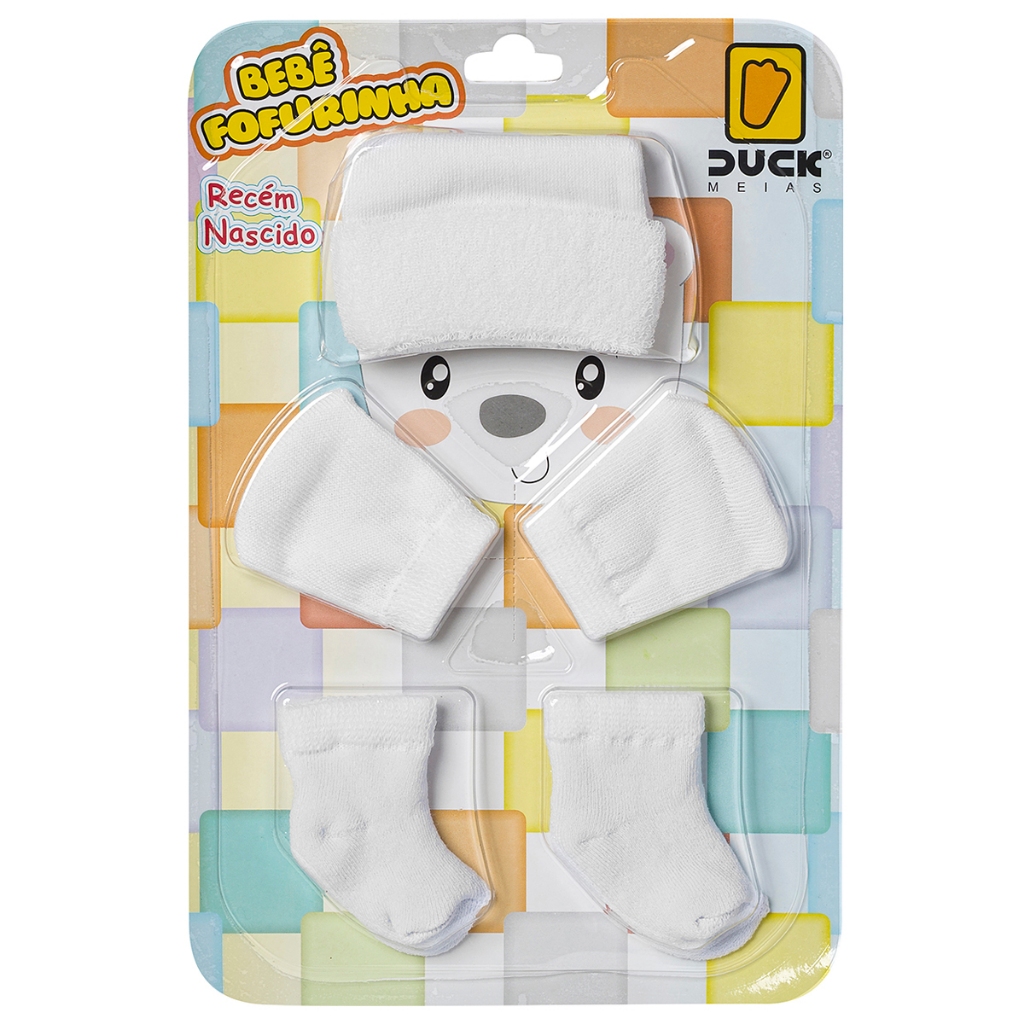 Kit Meia + Luva + Touca para Bebê Recém Nascido 0 a 03 meses Maternidade Enxoval Fofurinha