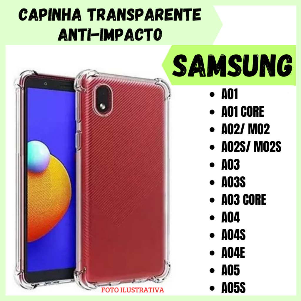 Capa transparente Anti Impacto Samsung A01 / A01 Core / A02 / A02s / A03 / A03s / A03 Core / A04 / A04s / A04E / A05 / A05s / Capinha Simples (CF09)