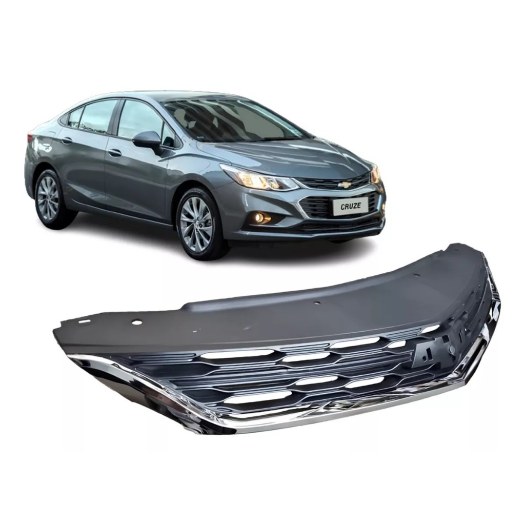 Grade Radiador Dianteira Superior Cruze Sedan 17 18 19 Aro Cromado Friso Central Preto