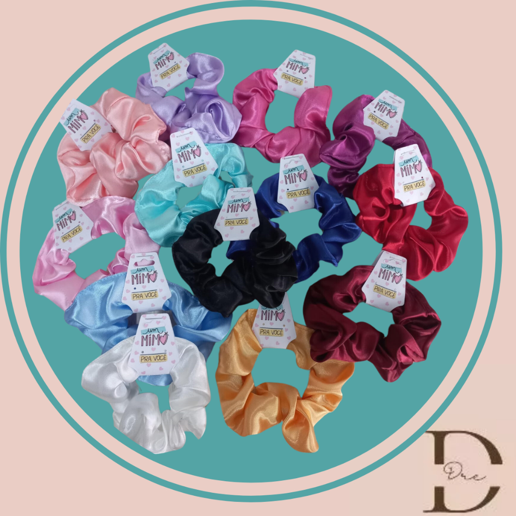 kit 15 un. Scrunchies com tag ''um mimo para você''- Xuxinhas rabicó Laço de Cabelo em Cetim anti frizz. em Oferta na Shopee