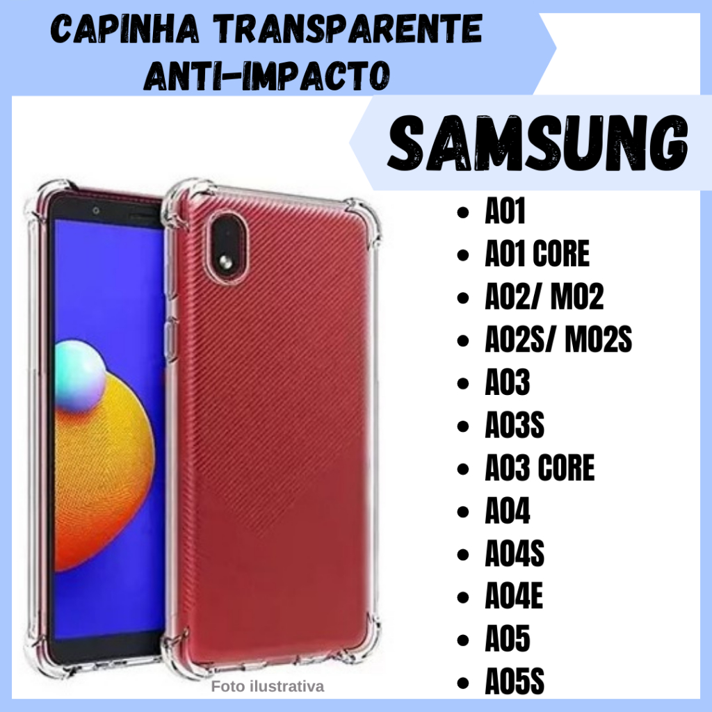 Capinha Transparente Anti Impacto Para Samsung A01 / A01Core / A02 / A02s / A03 / A03 Core / A03s / A04 / A04s / A04E / A05 / A05s / Capa Simples Para Celular (CF09)