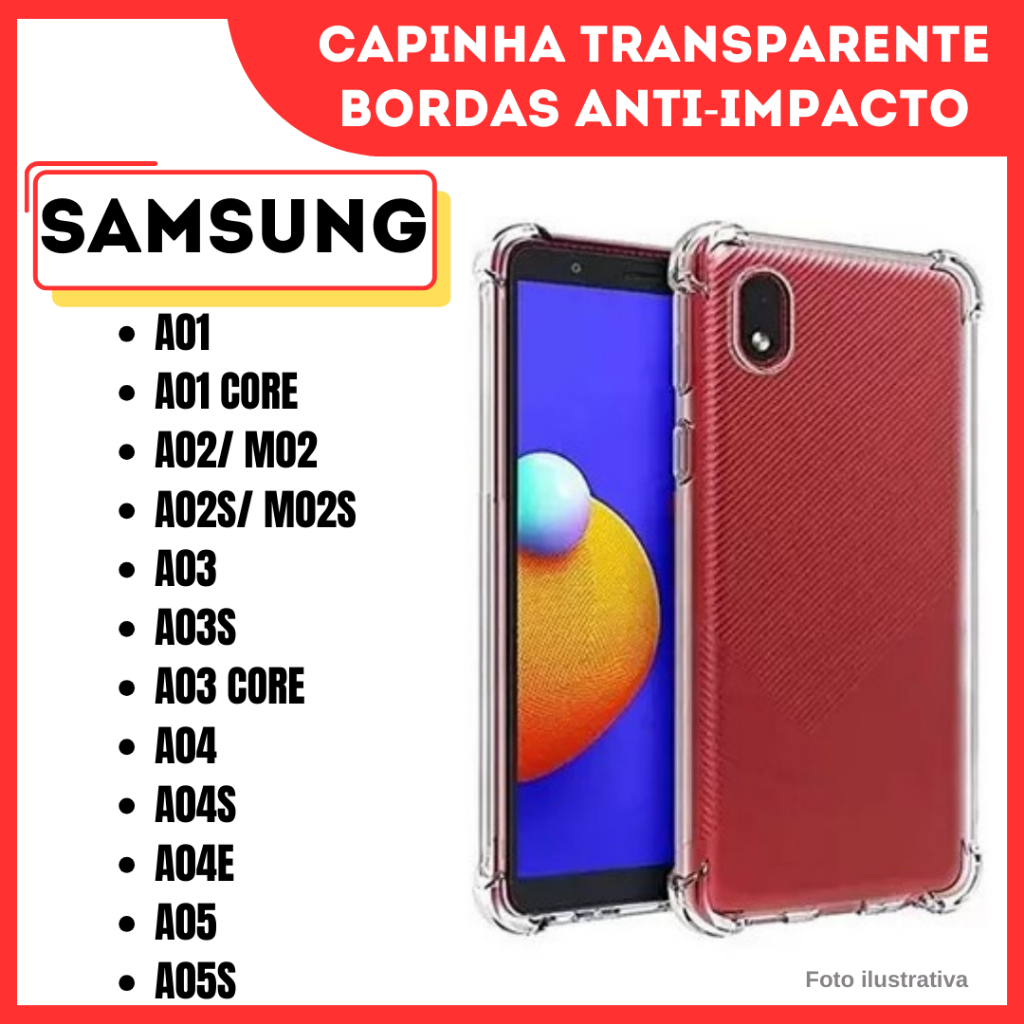 Capa Transparente Anti Impacto Samsung A01/ A01 Core/ A02/ A02S/ A03/ A03s/ A03 Core/ A04/ A04s/ A04 E/ A05/ A05s/(CF09)