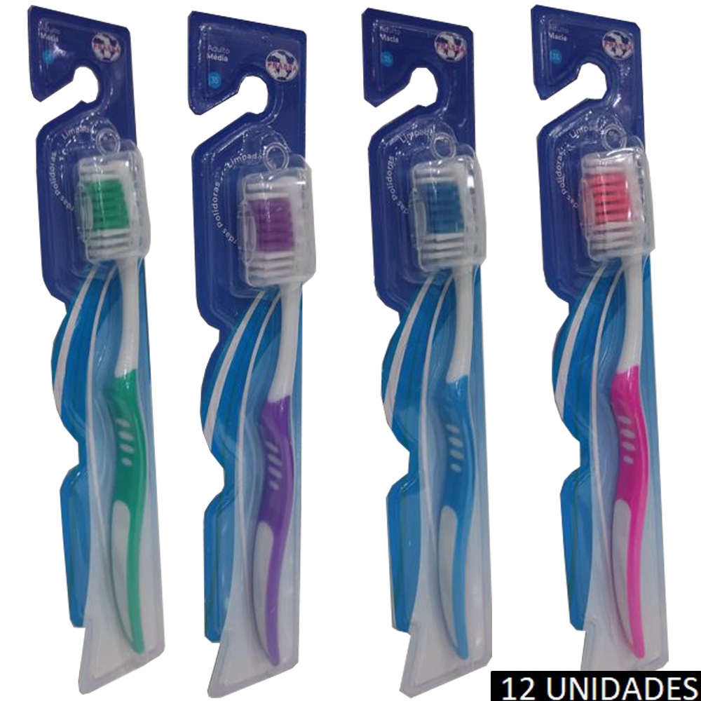 Kit Escovas de Dente Média Adulto Pacote 12 Unidades em Oferta na Shopee