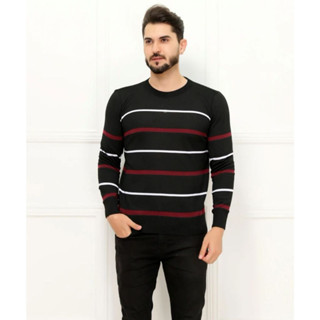 Blusa Tricot Masculino Listrada Suéter Gola Redonda