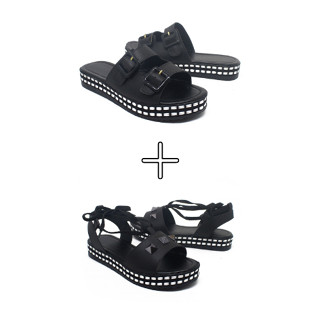 Kit 2 Pares Sandália feminina Anabela com amarração e Birken Papete Chinelo Rasteirinha