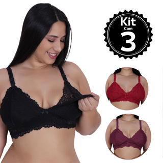 kit 3 Sutiã Amamentação Plus Size Reforçado Renda Gestante Top Maternidade em Oferta na Shopee