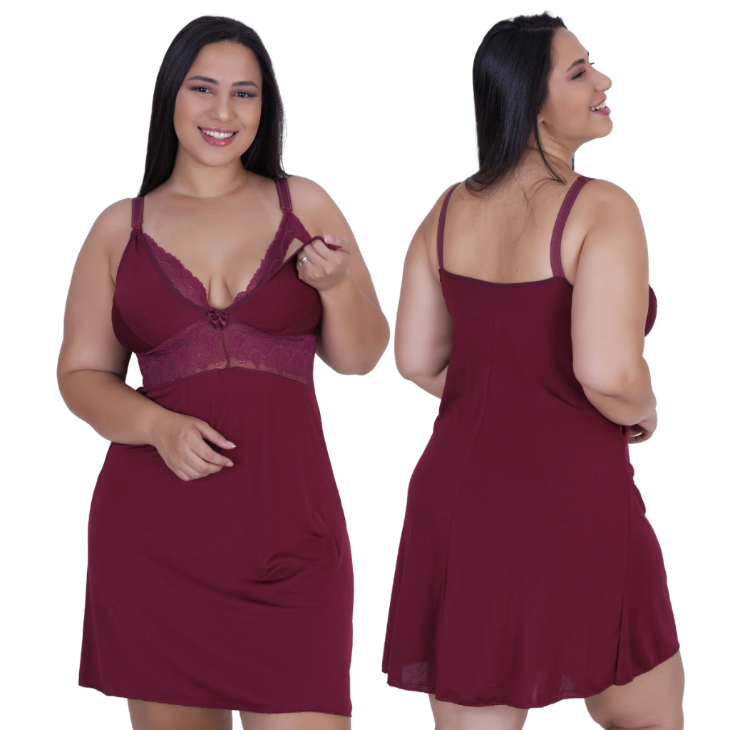 Camisola Amamentação Plus SizePijama Gestante Maternidade pós parto abre fácil em Oferta na Shopee