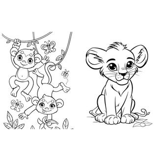 Kit 70 Desenhos Tema Safari para Colorir  2 por Folha