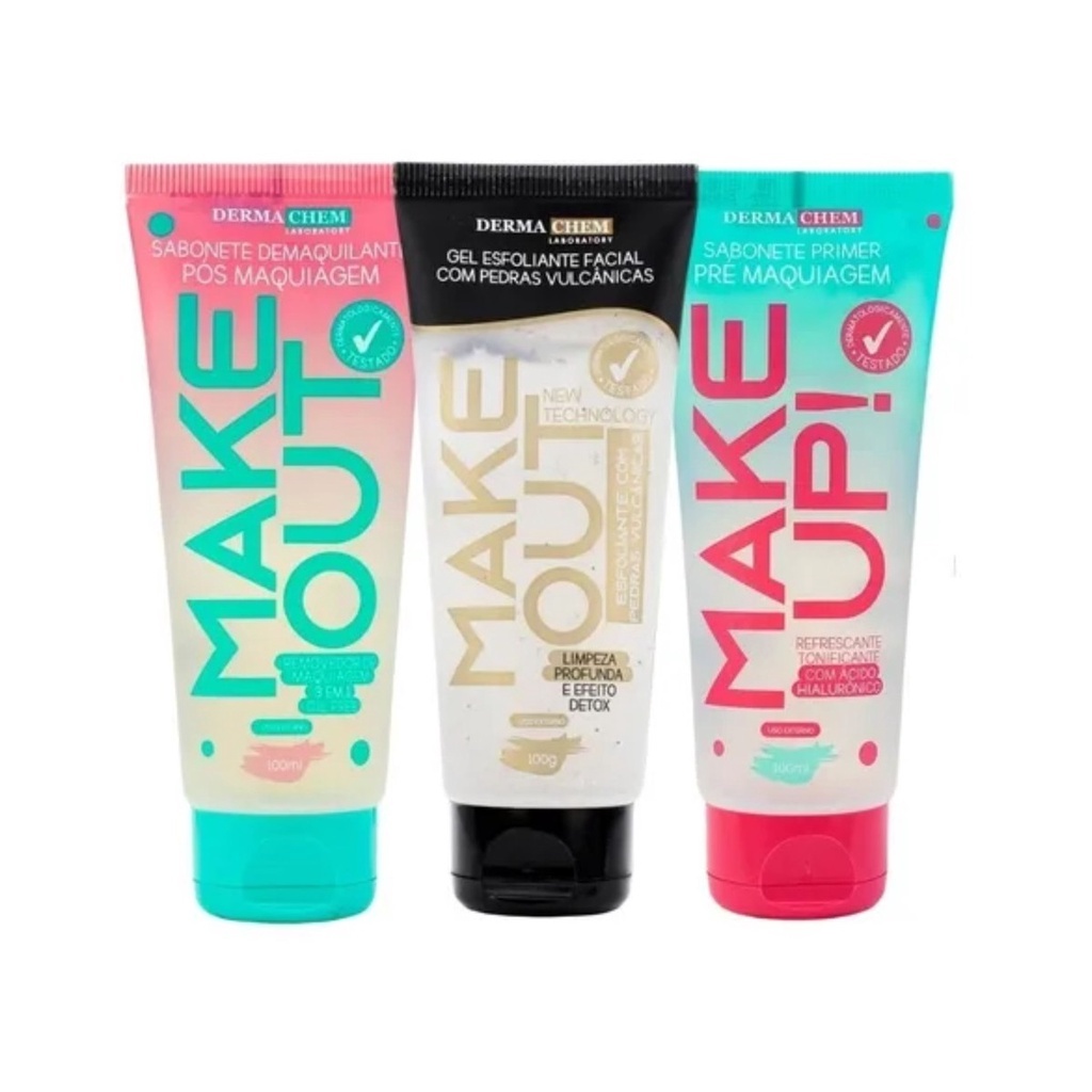kit-3 Sabonete Make Up 100ML+1Henna Para Design de Sobrancelhas+1Fixador Prolonga Duração e Fixação de Maquiagem Max Love Make