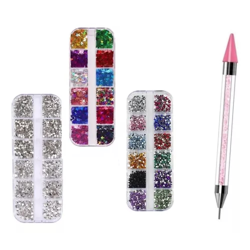 Strass Nail Pedras Decoração Holografica + Caneta Strass