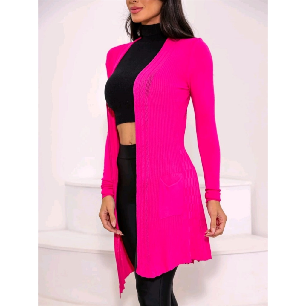 Casaco cardegan modal com bolsa de latrico sueter manga longo blusa inverno em Oferta na Shopee