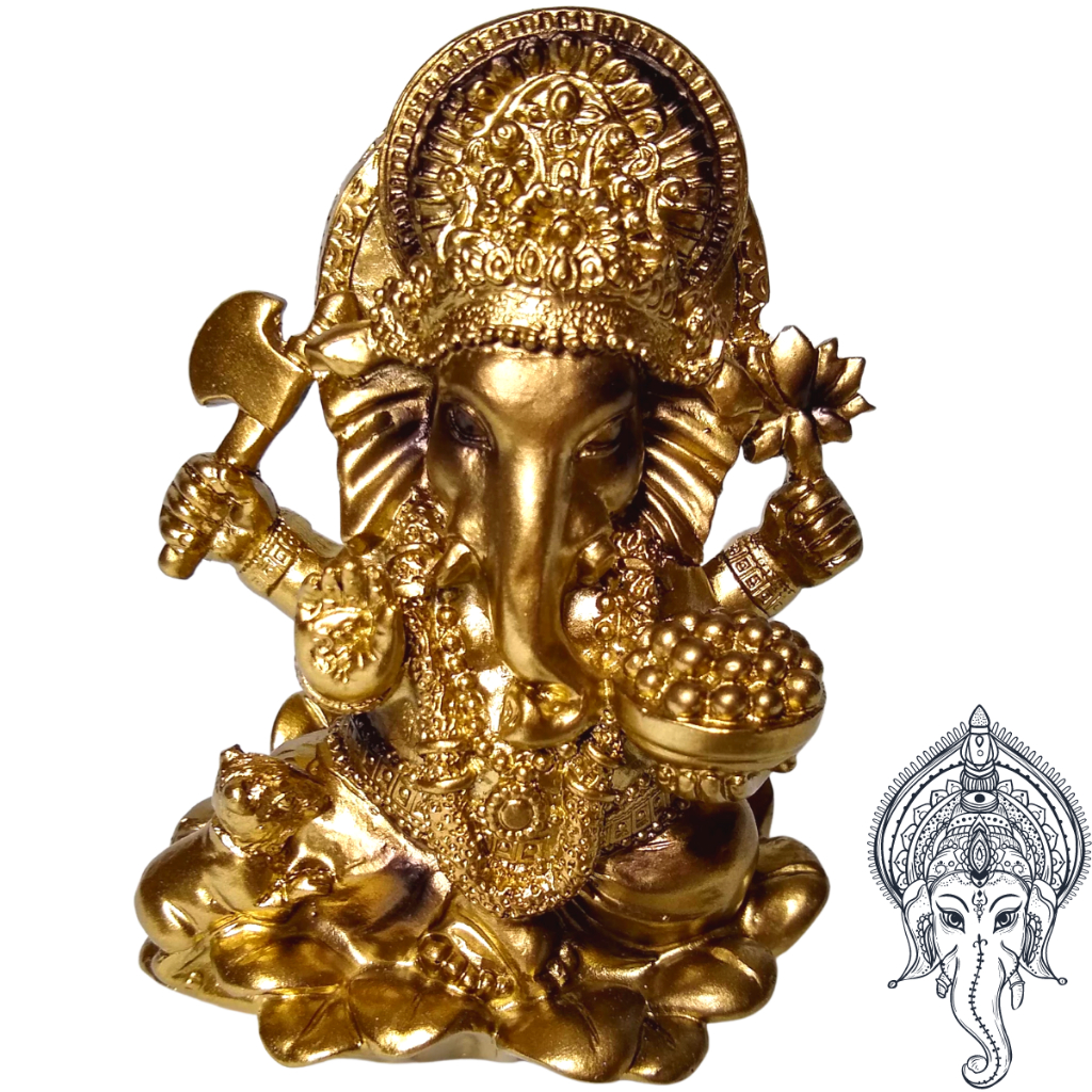 Enfeite de Resina Estatua Ganesha Deusa Hindu Meditação Sorte Dinheiro Prosperidade