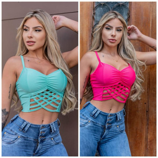 Cropped feminino alcinha cropeed faixa decotado
