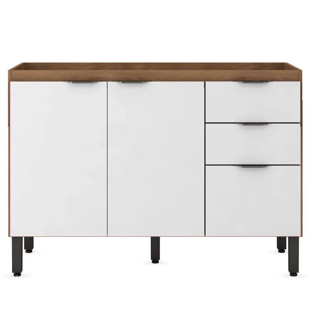 Balcão Para Cozinha Sem Tampo 120cm 3 Portas 2 Gavetas Firenze SSX Multicoisas
