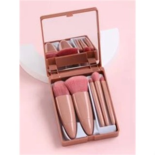 Mini Espelho De Maquiagem Portátil Com 5 Pcs Pincéis De Maquiagem Lupa Mão Segurar Bolso Dobrável Maquiagem Beleza