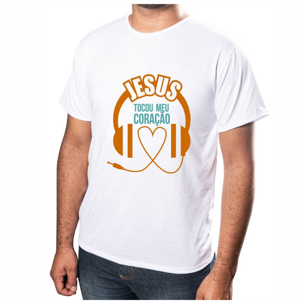 Camisa Personalizada Jesus Tocou Meu coração Evangelico Ótimo Acabamento E Durabilidade Anti-pilling 100% Poliéster