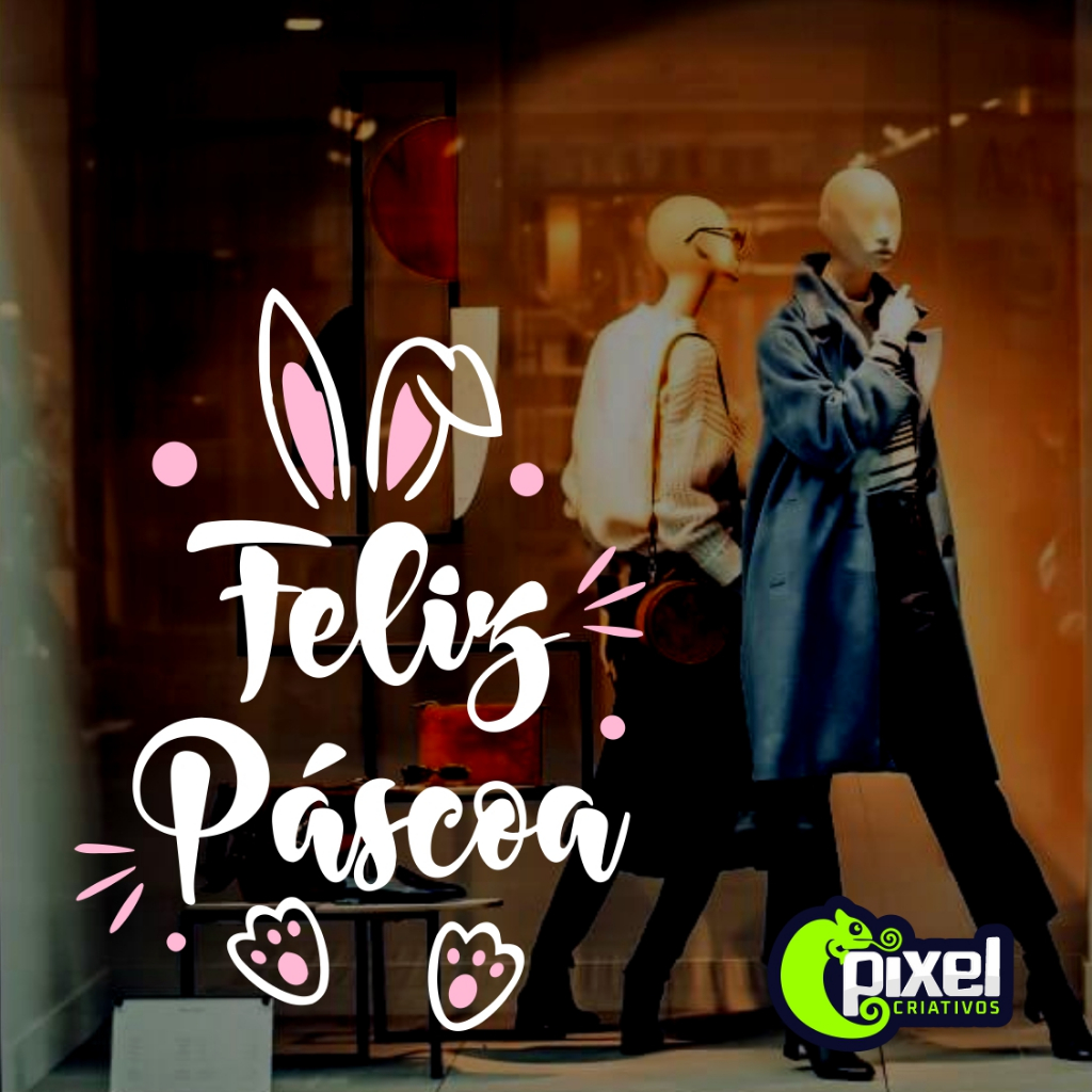 Adesivo Vinil, Feliz - Páscoa riscos, Coelho,Vitrine, Loja, Shopping, Comercio, Empresa em Oferta na Shopee