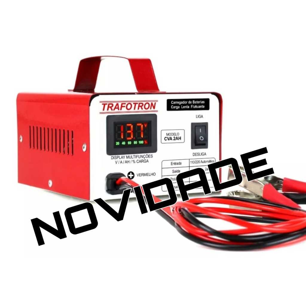 Carregador de Bateria Automotiva CVA2 12 Volts 2-5 Amperes/Hr, Com Voltimetro e Amperimetro, Bivolt, Flutuante Inteligente Carro, Moto, Barco, Jetski e Estacionaria