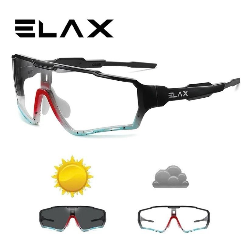 Óculos Esportivo Para Ciclista Elax Fotocromático Uv400 Cor Da Armação Preto ou Preto/azul/Vermelho em Oferta na Shopee