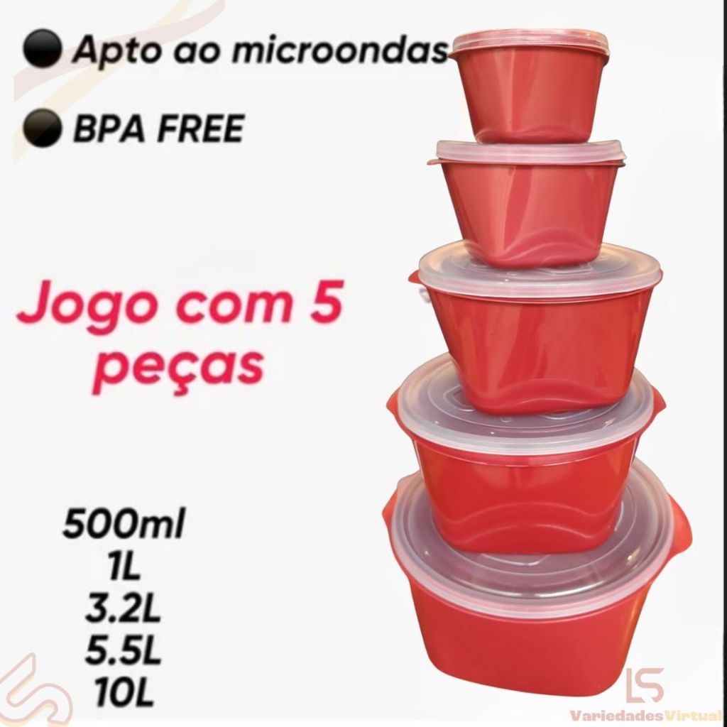 Jogo De Vasilhas de Plástico com Tampa Redondas 5 Peças Várias Cores Potes Plástico Cozinha Mantimentos