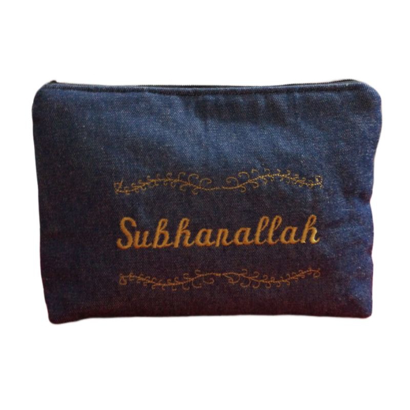 Indian Crafts | Nécessaire Islâmica Feminina em Jeans Personalizada e Bordada Sob Encomenda | Presente Muçulmano