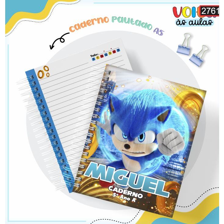 Caderno Infantil Pautado A5 15x21 Personalizado com Nome Sonic em Oferta na Shopee