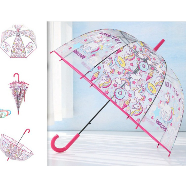 Guarda Chuva Infantil Transparente com Unicórnio Super Proteção Cores Sortida