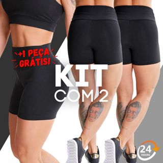 Kit C/2 Shorts Suplex Academia Fitness Feminino Cintura Alta  PRETO Curtinho Envio Todo dia