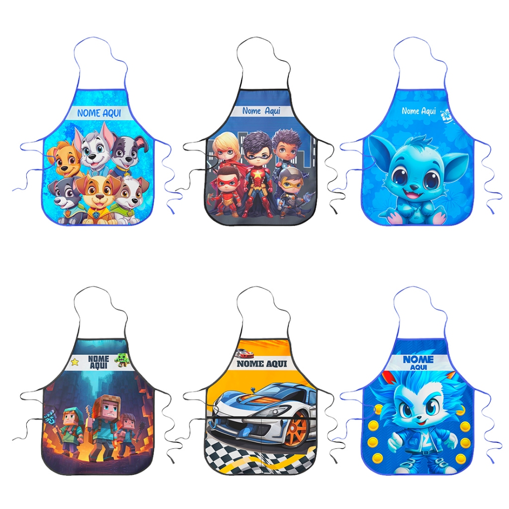 Avental Infantil Escolar Personalizado C/ Nome Diversos Temas em Oferta na Shopee