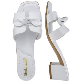 Sandália Feminina Salto Baixo Saltinho Chinelo Tamanco Shekinah Moda Confortável Laçinho Coleção Atual Macia Novidade