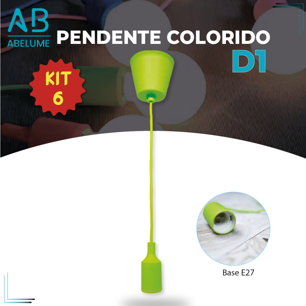 Kit 6 Luminária Pendente Luz D1 LED Colorido Vermelho | Branco | Preto | Cinza | Verde | Azul | Laranja em Oferta na Shopee