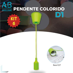 Kit 6 Luminária Pendente Luz D1 LED Colorido Vermelho | Branco | Preto | Cinza | Verde | Azul | Laranja