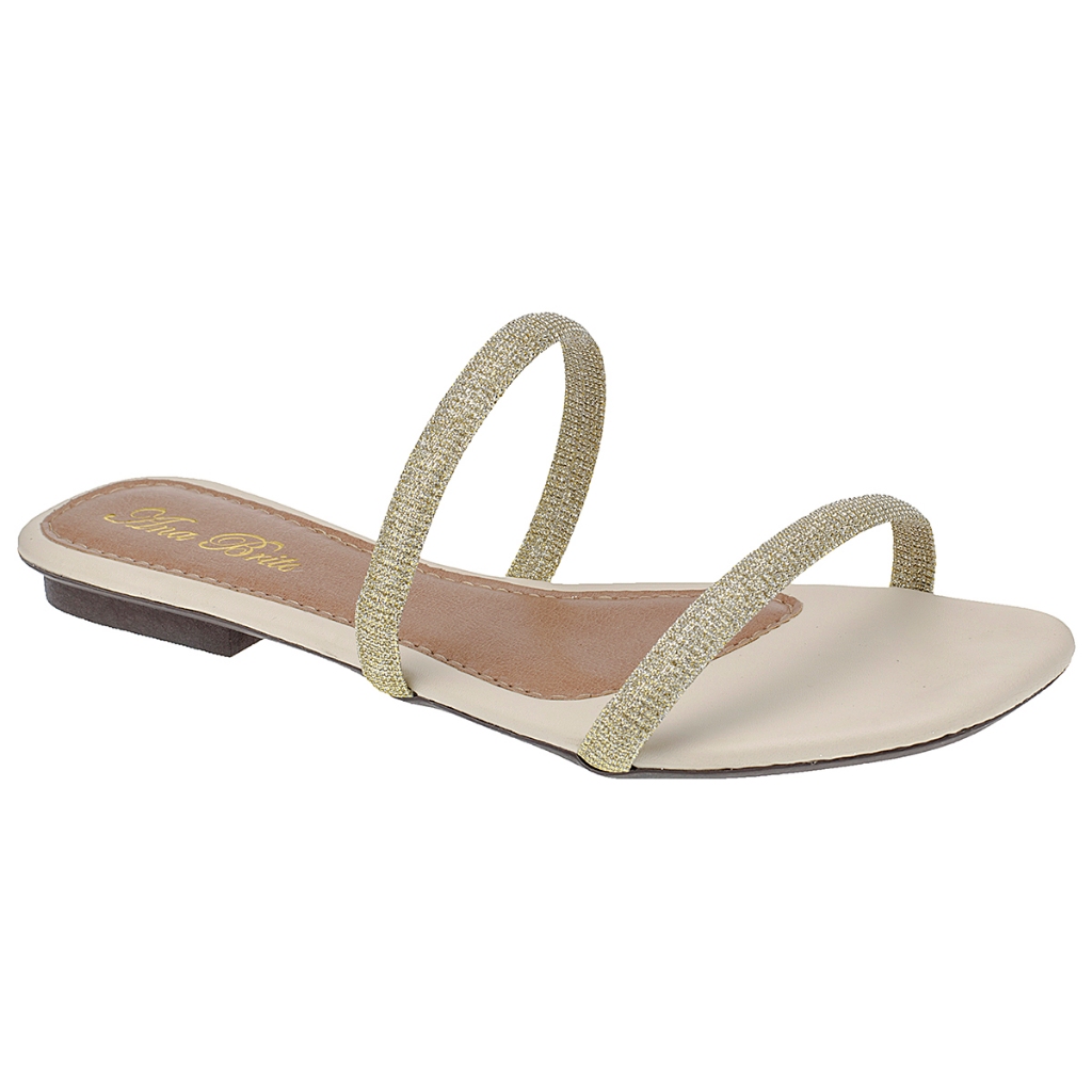 Sandália Feminina Rasteira Chinelo Tiras de Strass Brilho Confortavel Para o Dia a Dia Moda Casual