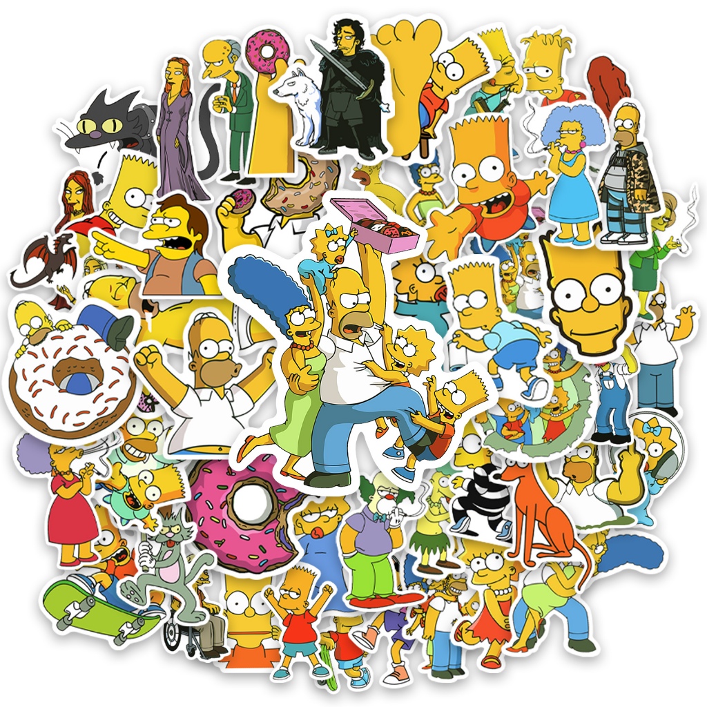 Jogo 50 Adesivos Homer Bart Marge Lisa Maggie Variados Para Caderno Notebook Carro Moto Capacete Skate
