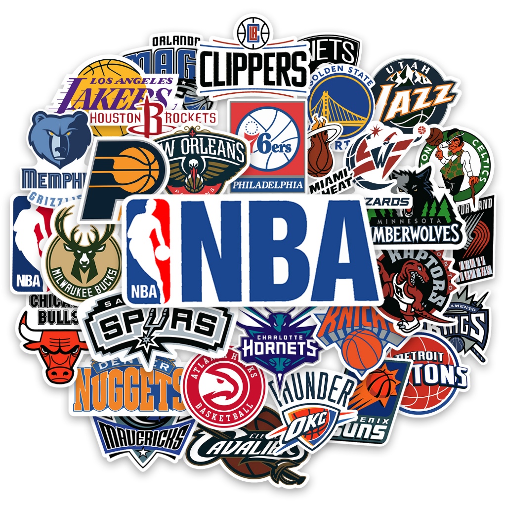 Jogo 30 Adesivos Times Basquete Basquetebol Basketball Variados Para Caderno Notebook Carro Moto Capacete Skate