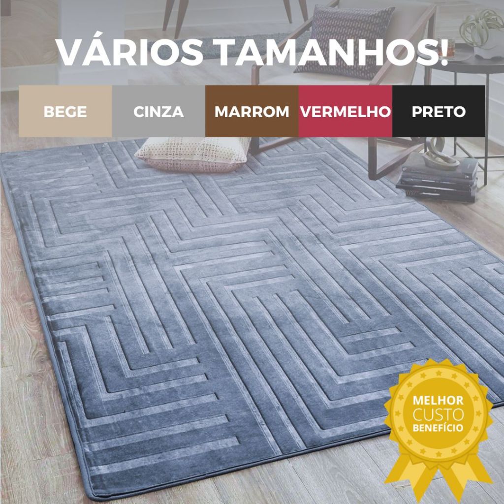 Tapete de Sala Itália Aveludado Premium Vários Tamanhos e Cores Quarto Antiderrapante Mode...