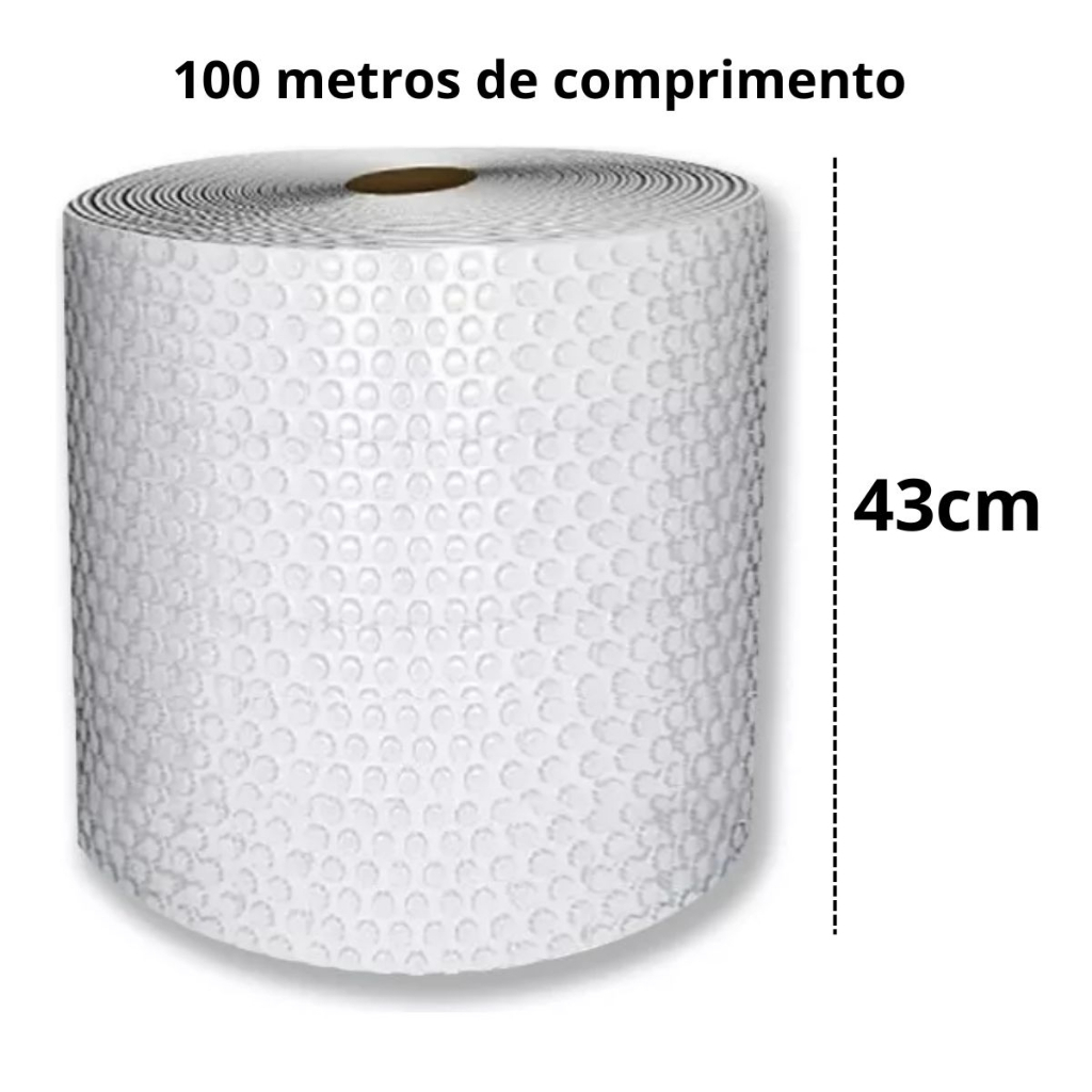 Plástico Bolha - Bobina 43 cm X 100 Mts E-commerce Mudança 25 Micras Bolha