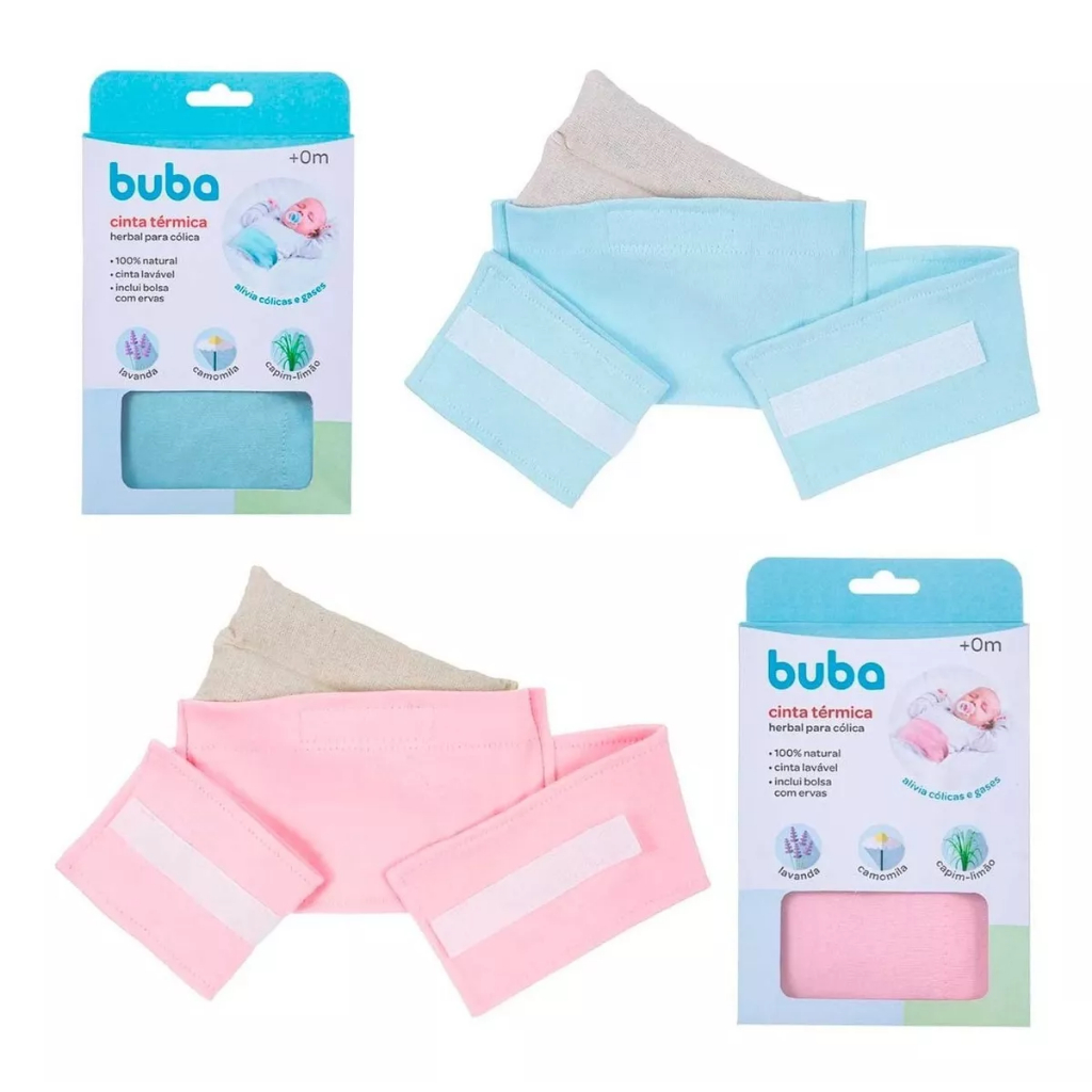 Cinta Térmica Para Cólica Bebê Faixa Com Ervas Acalma Anti Gases Rosa Azul Buba